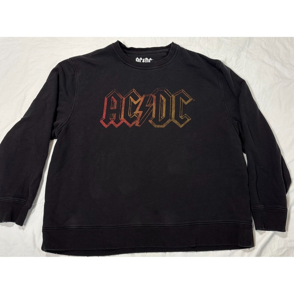 Lucky Brand x AC/DC Womens Graphic Sweatshirt Black Classic Skater Crewneck 2XL
